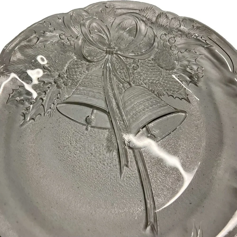 Vintage Mikasa Crystal HOLIDAY BELLS Hostess Platter Christmas Tray 14 3/4